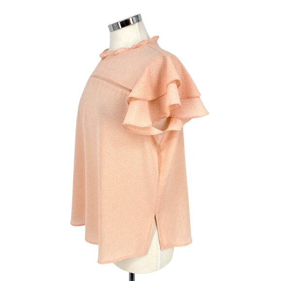Adrianna Papell Ruffle Flutter Sleeve Blouse Peach Pink Size Large - Picture 6 of 12